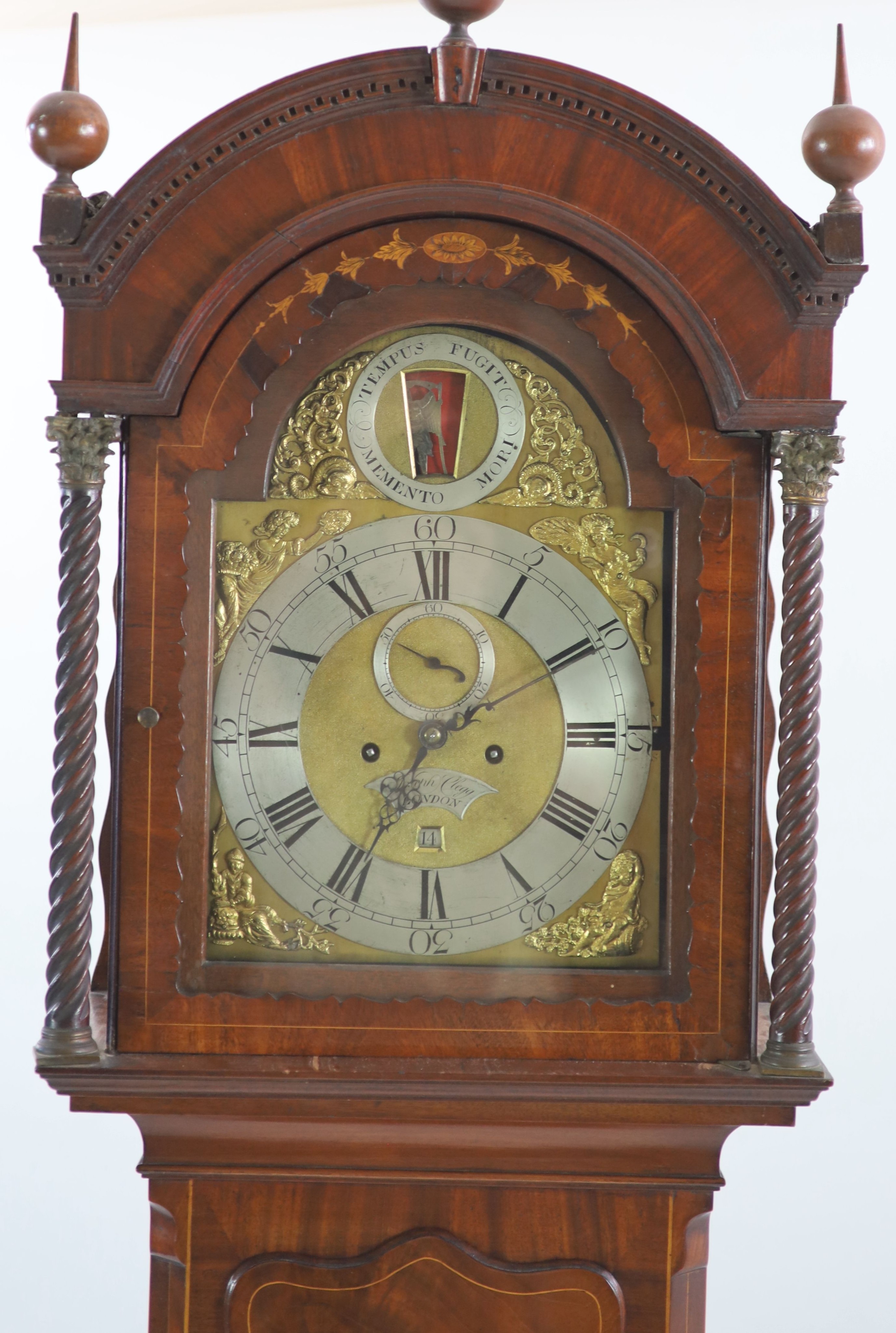 Joseph Clegg of London. A George III inlaid mahogany eight day longcase clock, W.50cm H.251cm